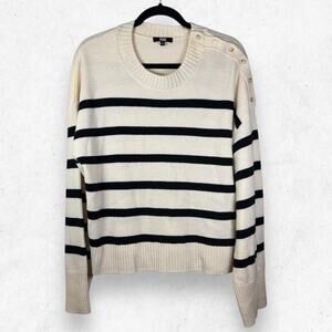 PAIGE Zofia Striped Recycled Wool Blend Sweater Women's L Ivory & Black
